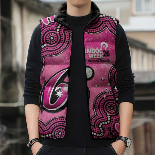 Sydney Sixers NAIDOC Week 2026 Custom Sleeveless Puffer Jacket 50 Years Deadly Indigenous Art Glitter Effect