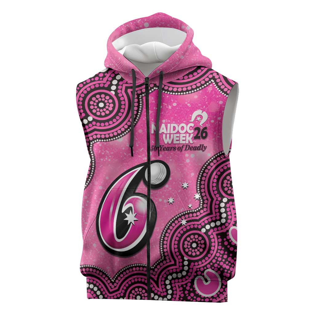 Sydney Sixers NAIDOC Week 2026 Custom Sleeveless Zip Hoodie 50 Years Deadly Indigenous Art Glitter Effect