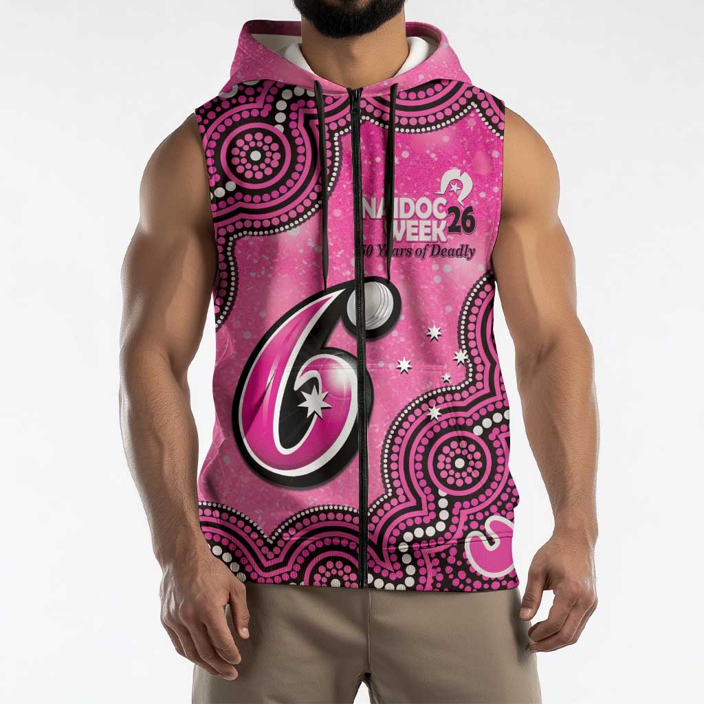 Sydney Sixers NAIDOC Week 2026 Custom Sleeveless Zip Hoodie 50 Years Deadly Indigenous Art Glitter Effect