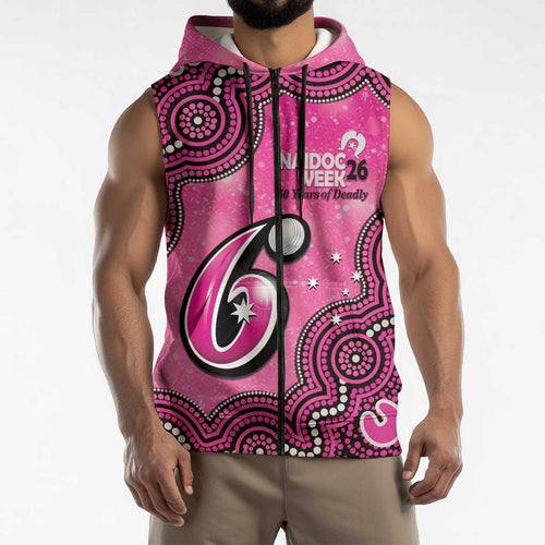 Sydney Sixers NAIDOC Week 2026 Custom Sleeveless Zip Hoodie 50 Years Deadly Indigenous Art Glitter Effect