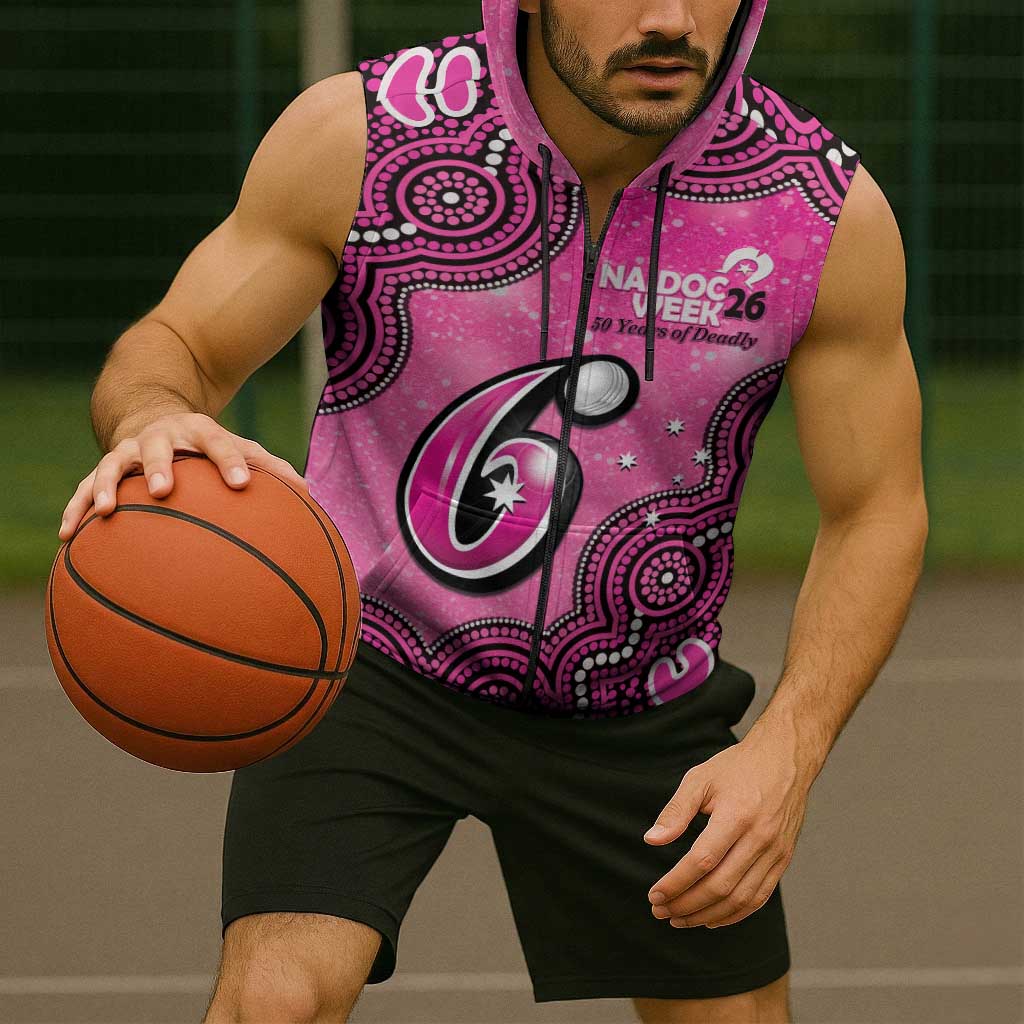 Sydney Sixers NAIDOC Week 2026 Custom Sleeveless Zip Hoodie 50 Years Deadly Indigenous Art Glitter Effect