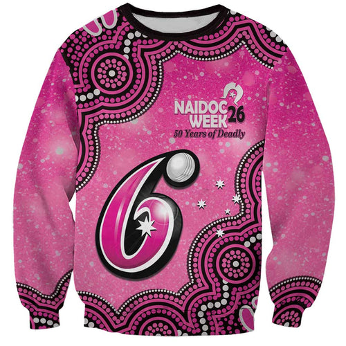 Sydney Sixers NAIDOC Week 2026 Custom Sweatshirt 50 Years Deadly Indigenous Art Glitter Effect