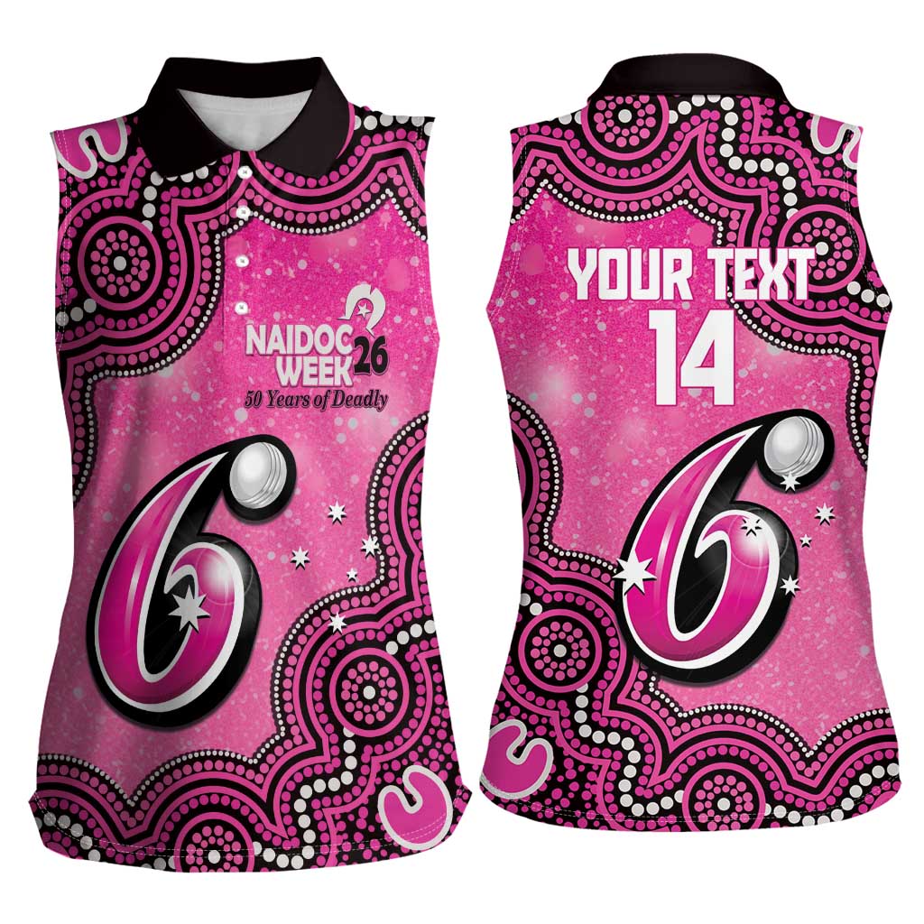 Sydney Sixers NAIDOC Week 2026 Custom Women Sleeveless Polo Shirt 50 Years Deadly Indigenous Art Glitter Effect