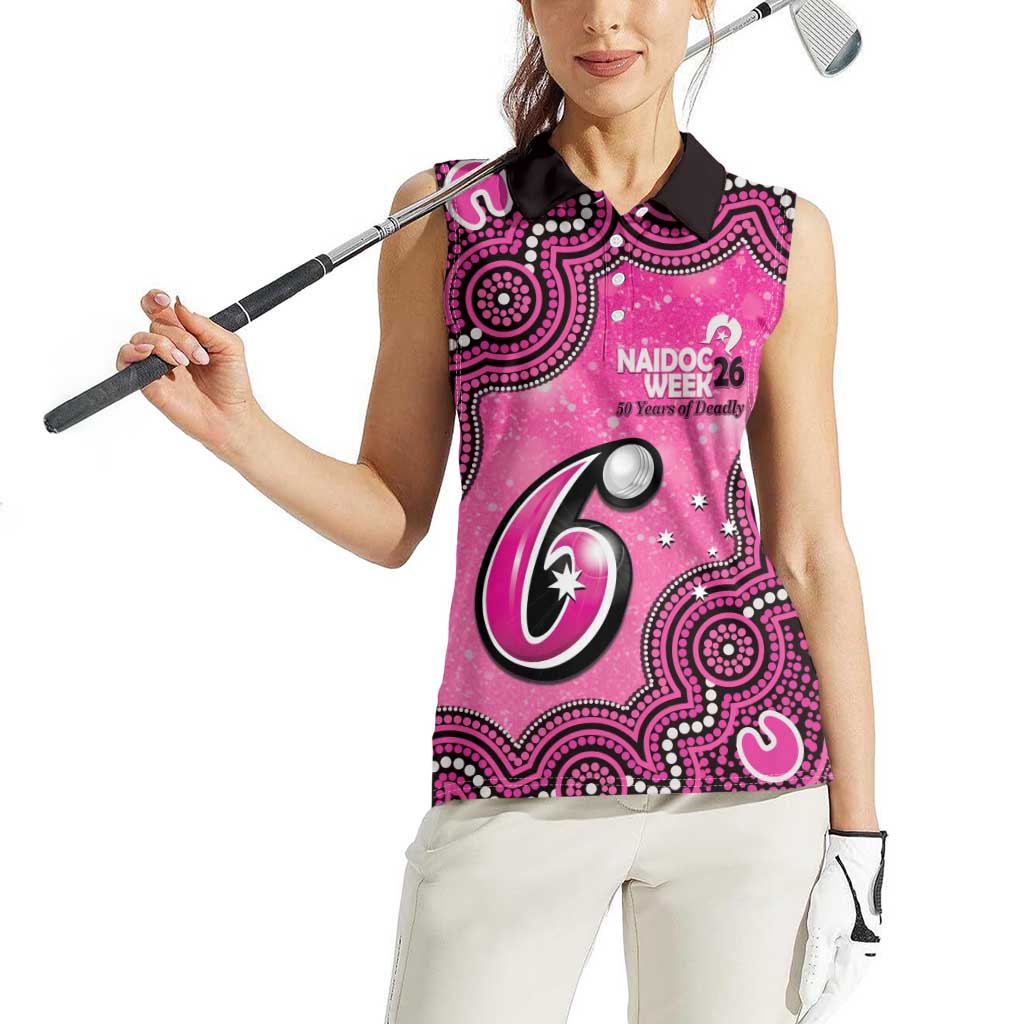 Sydney Sixers NAIDOC Week 2026 Custom Women Sleeveless Polo Shirt 50 Years Deadly Indigenous Art Glitter Effect