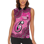 Sydney Sixers NAIDOC Week 2026 Custom Women Sleeveless Polo Shirt 50 Years Deadly Indigenous Art Glitter Effect