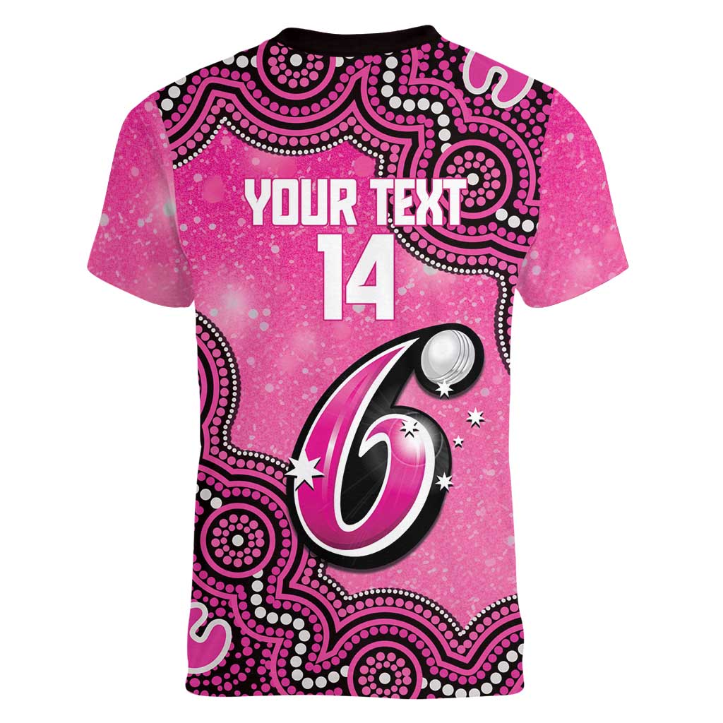 Sydney Sixers NAIDOC Week 2026 Custom Women V-Neck T-Shirt 50 Years Deadly Indigenous Art Glitter Effect