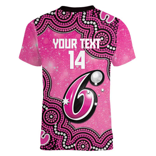 Sydney Sixers NAIDOC Week 2026 Custom Women V-Neck T-Shirt 50 Years Deadly Indigenous Art Glitter Effect