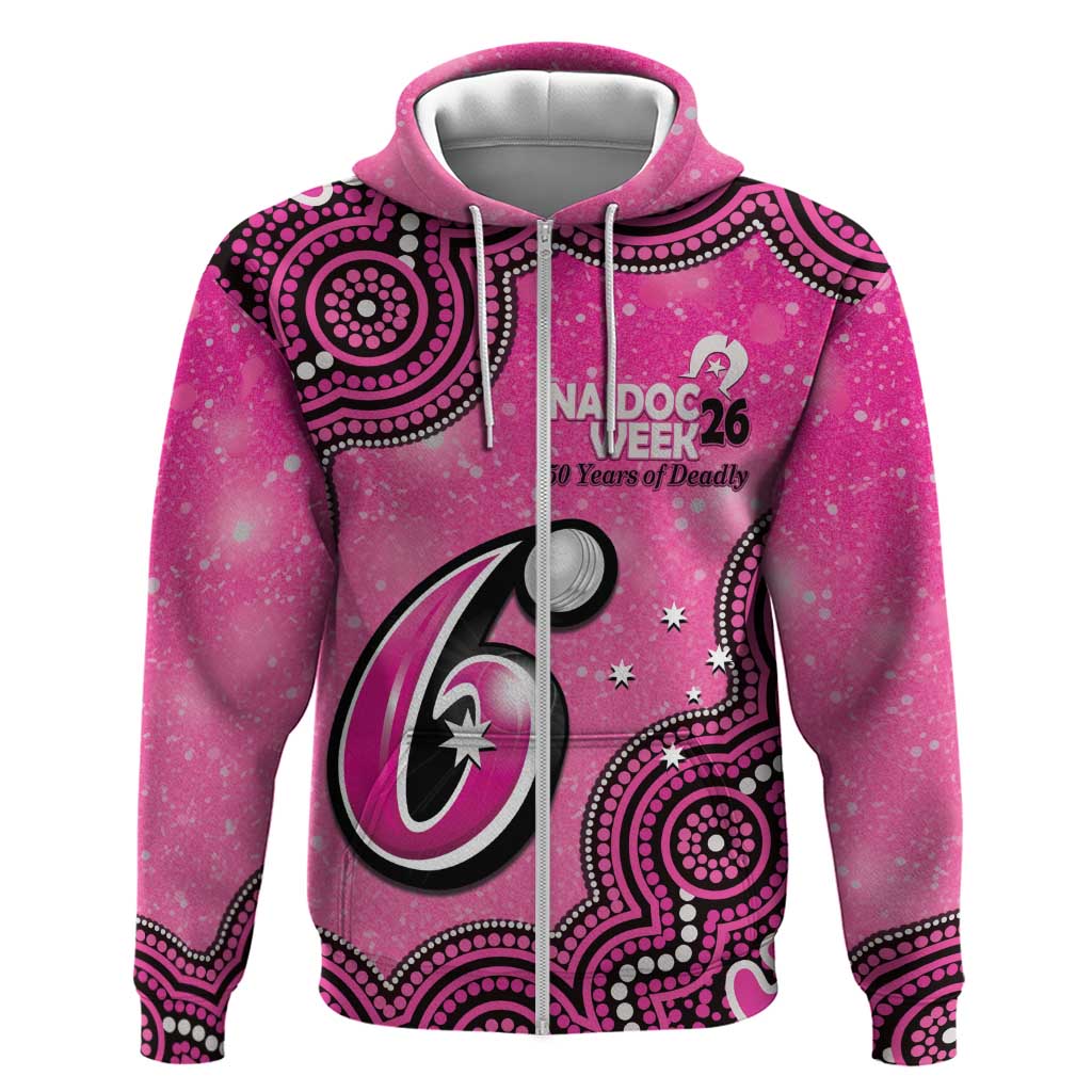 Sydney Sixers NAIDOC Week 2026 Custom Zip Hoodie 50 Years Deadly Indigenous Art Glitter Effect