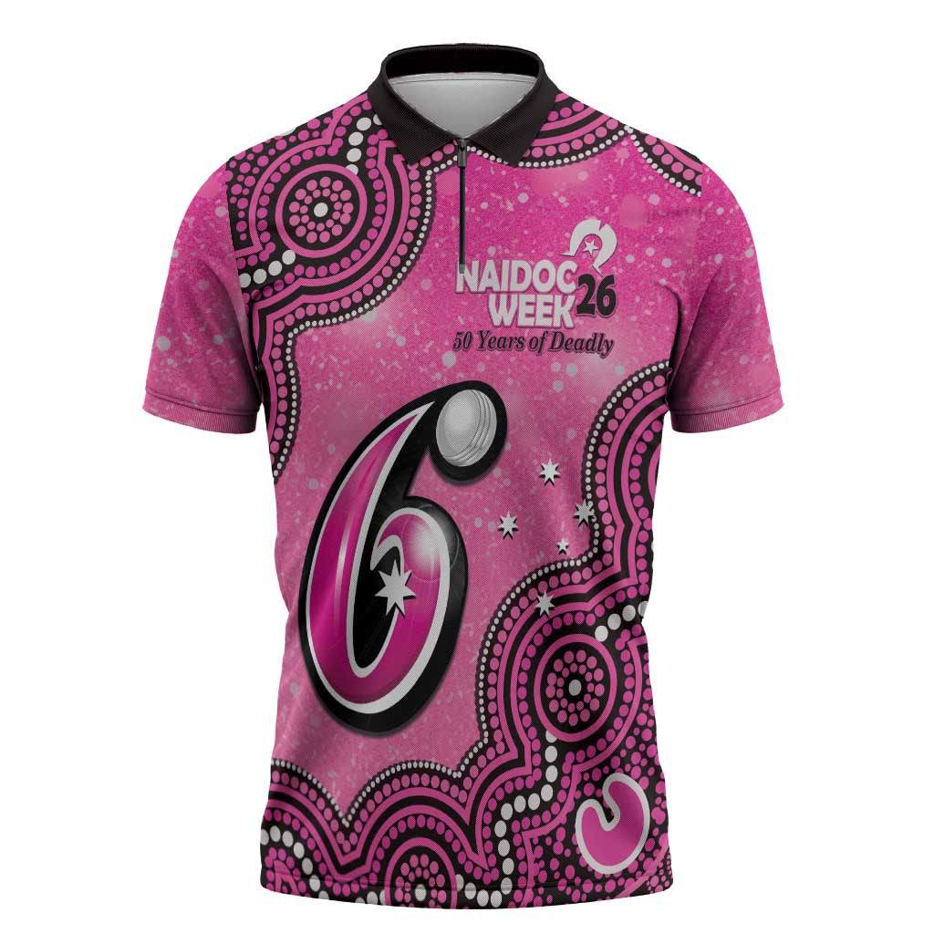 Sydney Sixers NAIDOC Week 2026 Custom Zipper Polo Shirt 50 Years Deadly Indigenous Art Glitter Effect
