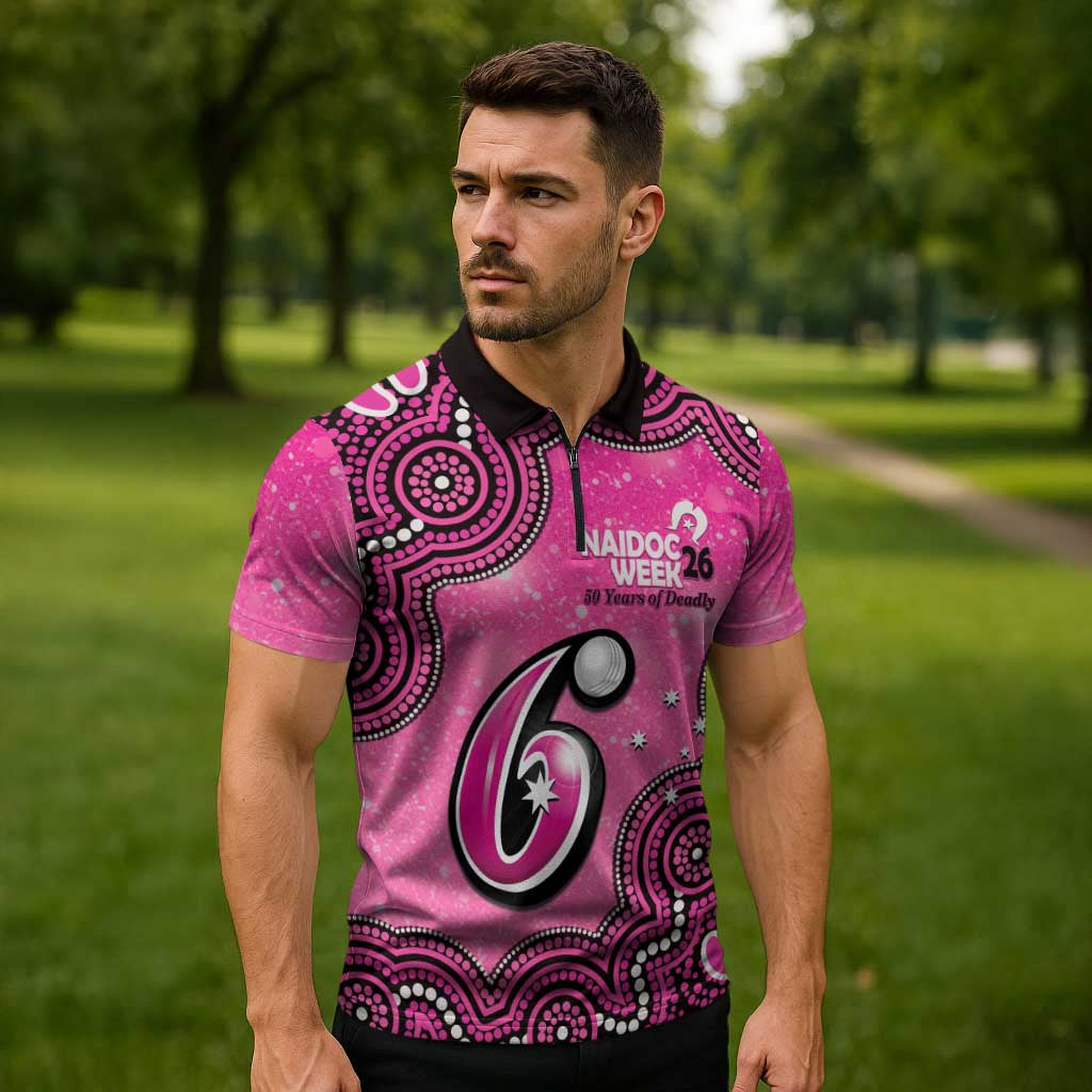 Sydney Sixers NAIDOC Week 2026 Custom Zipper Polo Shirt 50 Years Deadly Indigenous Art Glitter Effect