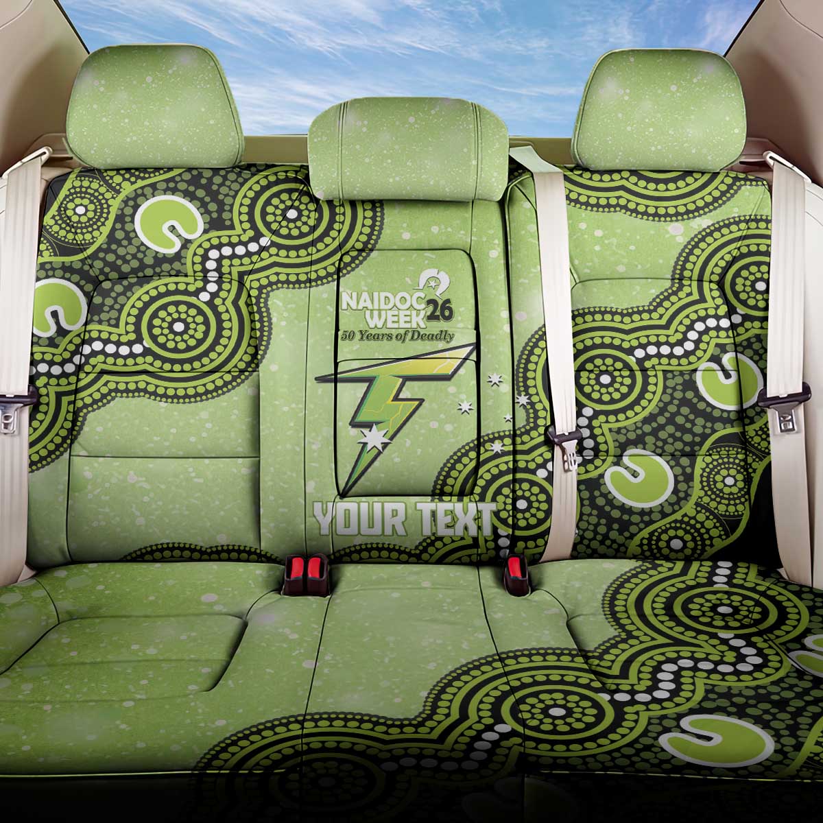 Sydney Thunder NAIDOC Week 2026 Custom Back Car Seat Cover 50 Years Deadly Indigenous Art Glitter Effect