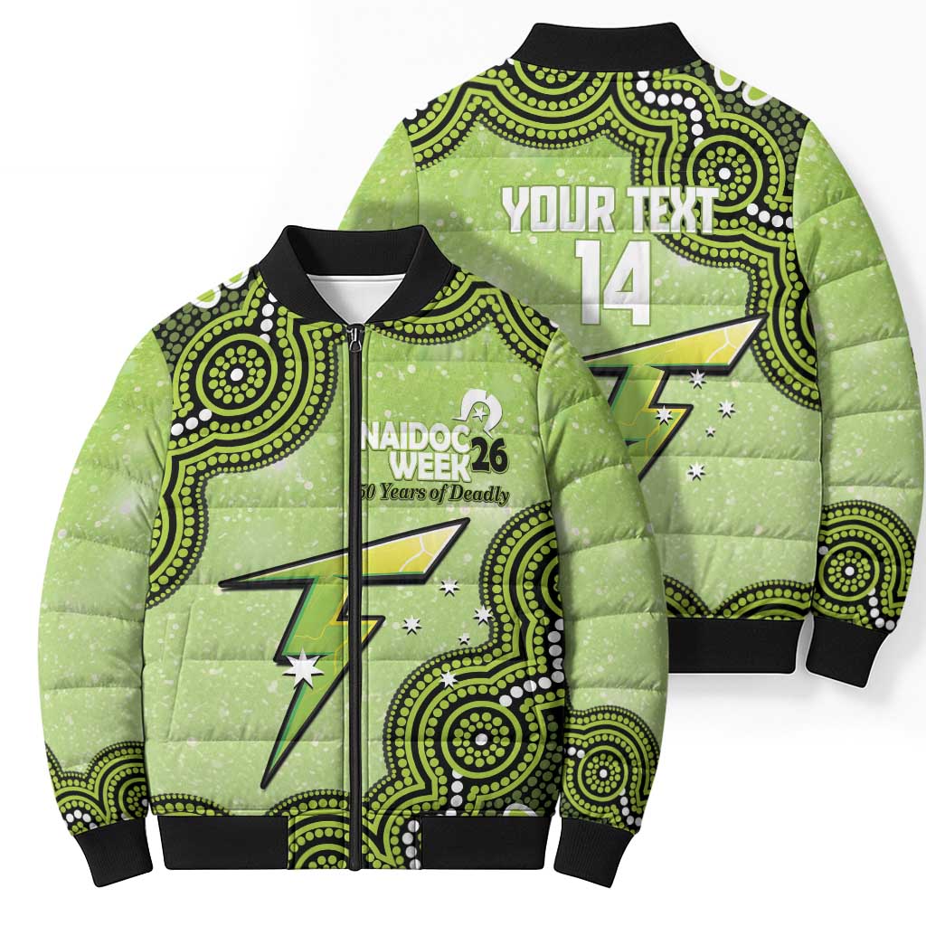 Sydney Thunder NAIDOC Week 2026 Custom Bomber Puffer Jacket 50 Years Deadly Indigenous Art Glitter Effect