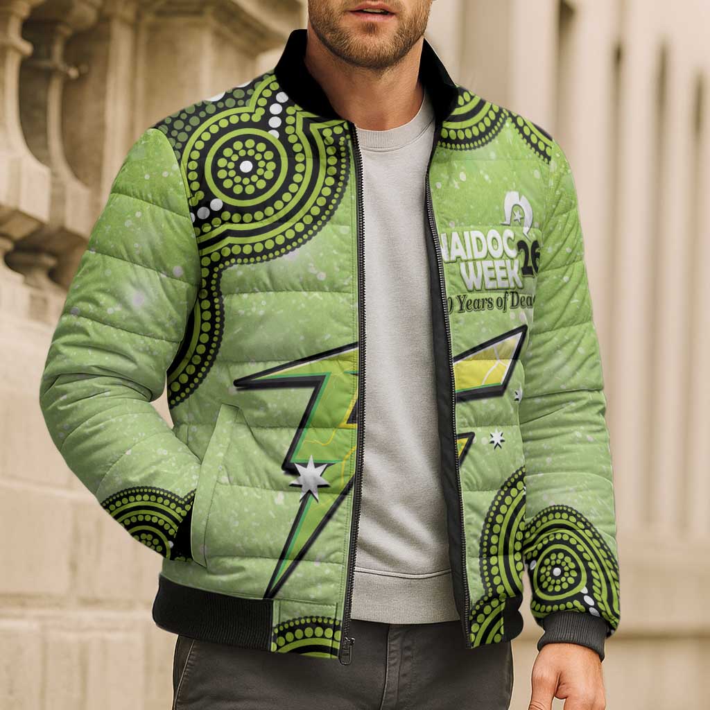 Sydney Thunder NAIDOC Week 2026 Custom Bomber Puffer Jacket 50 Years Deadly Indigenous Art Glitter Effect