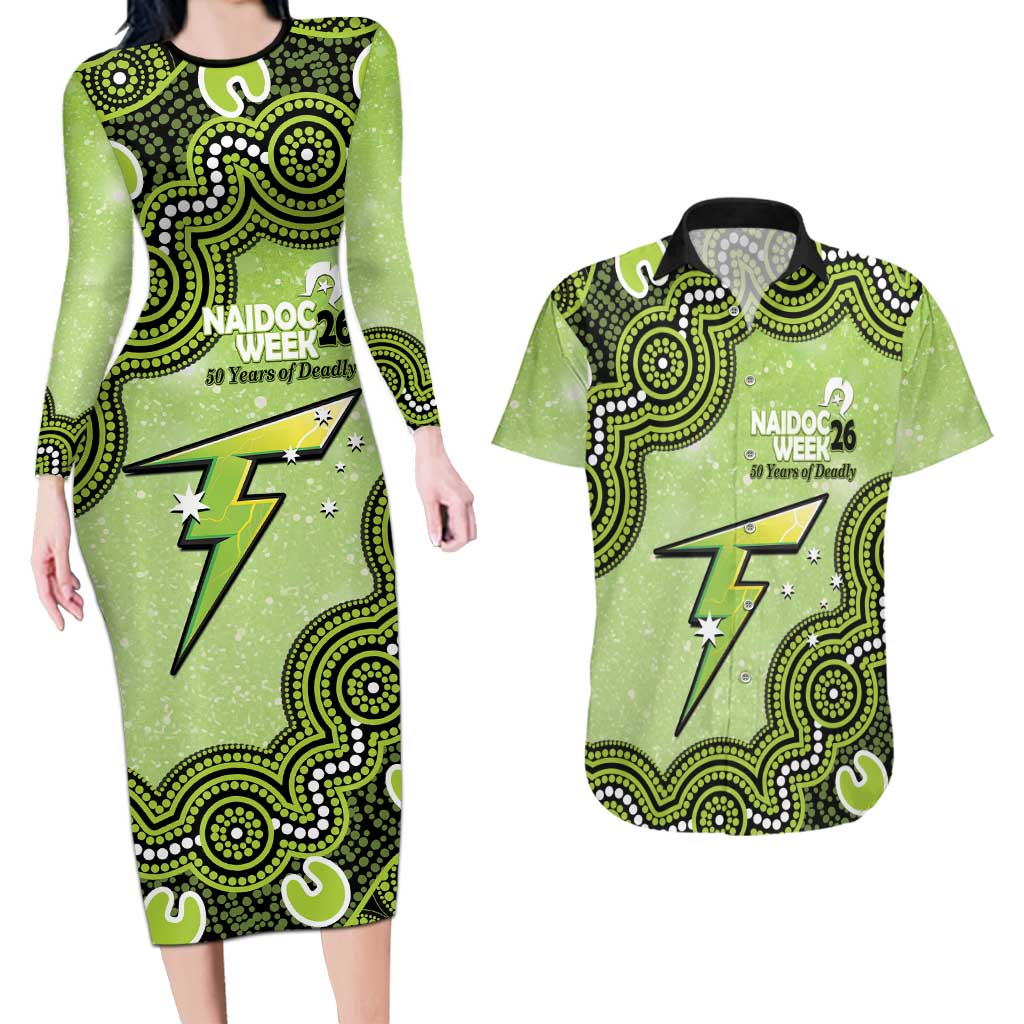Sydney Thunder NAIDOC Week 2026 Custom Couples Matching Long Sleeve Bodycon Dress and Hawaiian Shirt 50 Years Deadly Indigenous Art Glitter Effect