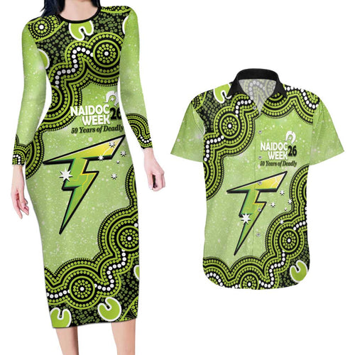 Sydney Thunder NAIDOC Week 2026 Custom Couples Matching Long Sleeve Bodycon Dress and Hawaiian Shirt 50 Years Deadly Indigenous Art Glitter Effect