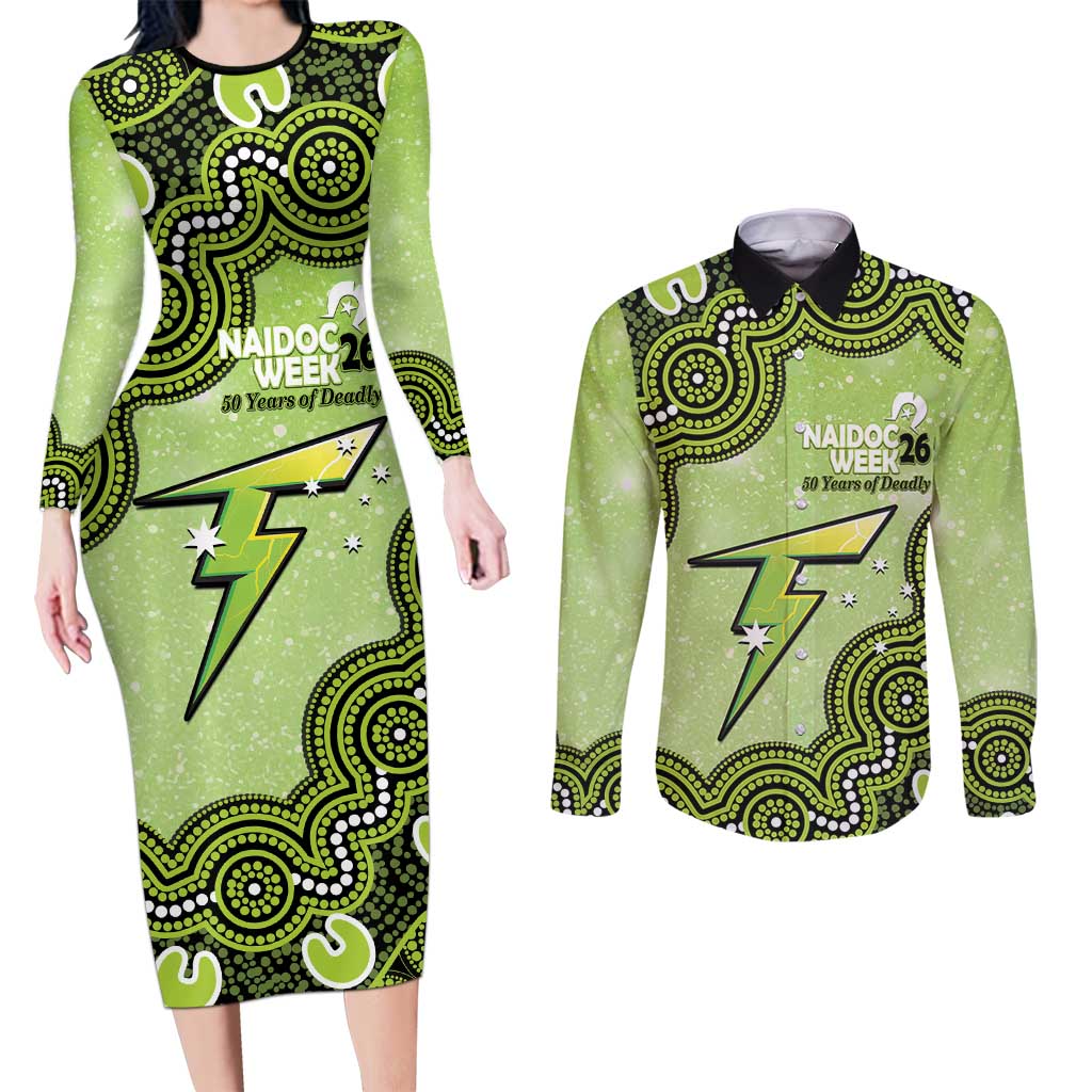 Sydney Thunder NAIDOC Week 2026 Custom Couples Matching Long Sleeve Bodycon Dress and Long Sleeve Button Shirt 50 Years Deadly Indigenous Art Glitter Effect