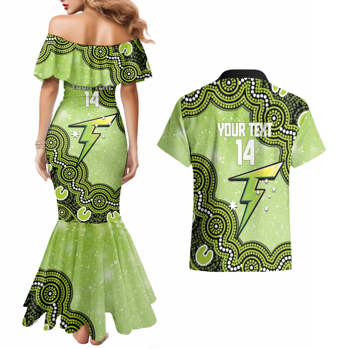 Sydney Thunder NAIDOC Week 2026 Custom Couples Matching Mermaid Dress and Hawaiian Shirt 50 Years Deadly Indigenous Art Glitter Effect