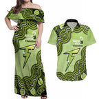 Sydney Thunder NAIDOC Week 2026 Custom Couples Matching Off Shoulder Maxi Dress and Hawaiian Shirt 50 Years Deadly Indigenous Art Glitter Effect