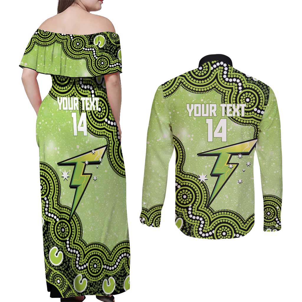 Sydney Thunder NAIDOC Week 2026 Custom Couples Matching Off Shoulder Maxi Dress and Long Sleeve Button Shirt 50 Years Deadly Indigenous Art Glitter Effect