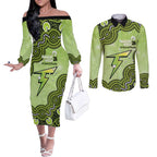 Sydney Thunder NAIDOC Week 2026 Custom Couples Matching Off The Shoulder Long Sleeve Dress and Long Sleeve Button Shirt 50 Years Deadly Indigenous Art Glitter Effect