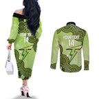 Sydney Thunder NAIDOC Week 2026 Custom Couples Matching Off The Shoulder Long Sleeve Dress and Long Sleeve Button Shirt 50 Years Deadly Indigenous Art Glitter Effect