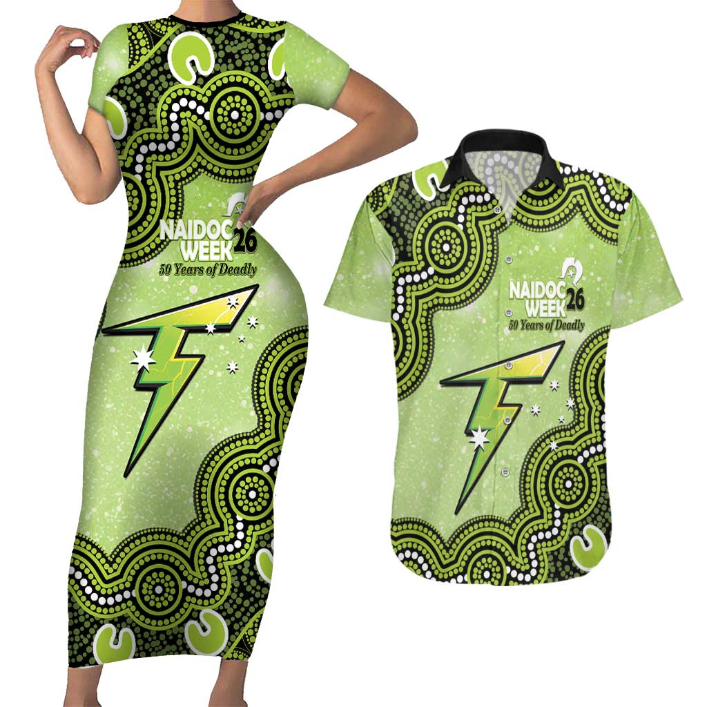 Sydney Thunder NAIDOC Week 2026 Custom Couples Matching Short Sleeve Bodycon Dress and Hawaiian Shirt 50 Years Deadly Indigenous Art Glitter Effect
