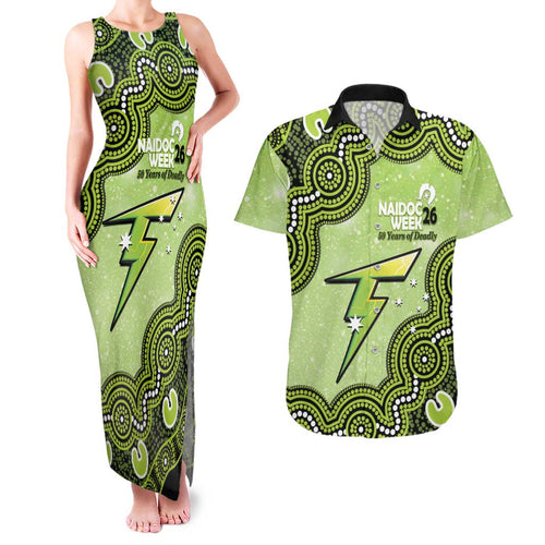 Sydney Thunder NAIDOC Week 2026 Custom Couples Matching Tank Maxi Dress and Hawaiian Shirt 50 Years Deadly Indigenous Art Glitter Effect