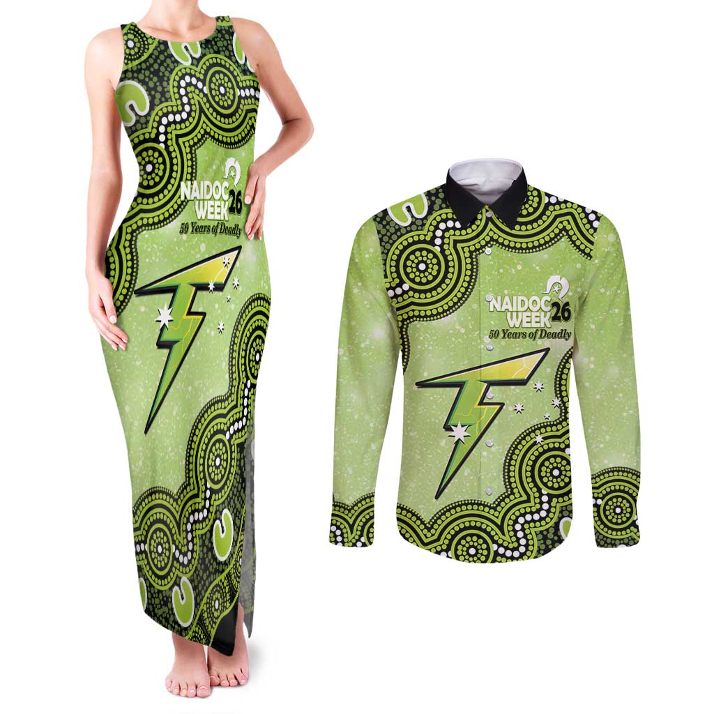 Sydney Thunder NAIDOC Week 2026 Custom Couples Matching Tank Maxi Dress and Long Sleeve Button Shirt 50 Years Deadly Indigenous Art Glitter Effect
