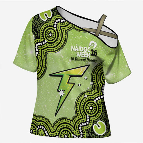 Sydney Thunder NAIDOC Week 2026 Custom Cross Shoulder Shirt 50 Years Deadly Indigenous Art Glitter Effect