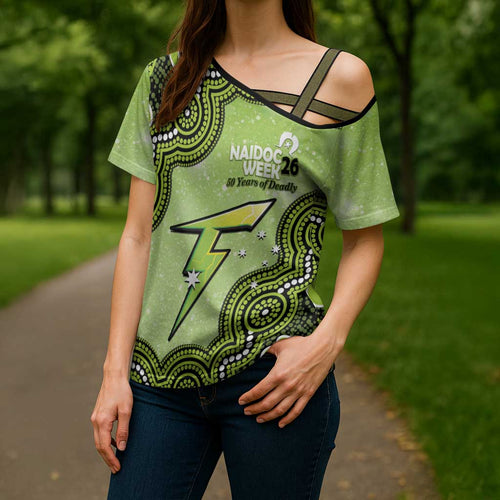 Sydney Thunder NAIDOC Week 2026 Custom Cross Shoulder Shirt 50 Years Deadly Indigenous Art Glitter Effect