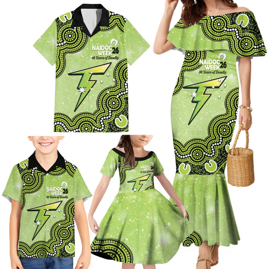 Sydney Thunder NAIDOC Week 2026 Custom Family Matching Mermaid Dress and Hawaiian Shirt 50 Years Deadly Indigenous Art Glitter Effect