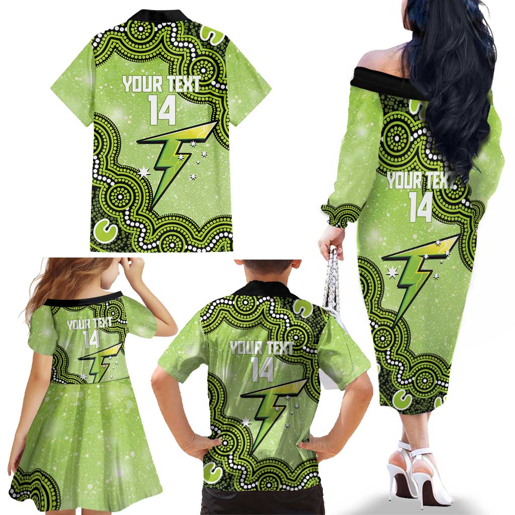 Sydney Thunder NAIDOC Week 2026 Custom Family Matching Off The Shoulder Long Sleeve Dress and Hawaiian Shirt 50 Years Deadly Indigenous Art Glitter Effect
