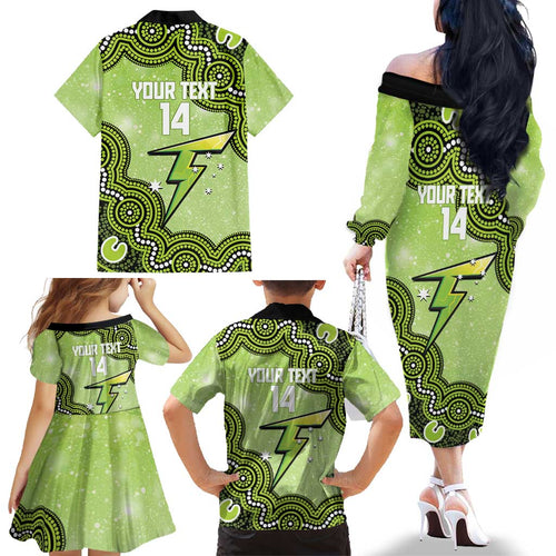 Sydney Thunder NAIDOC Week 2026 Custom Family Matching Off The Shoulder Long Sleeve Dress and Hawaiian Shirt 50 Years Deadly Indigenous Art Glitter Effect