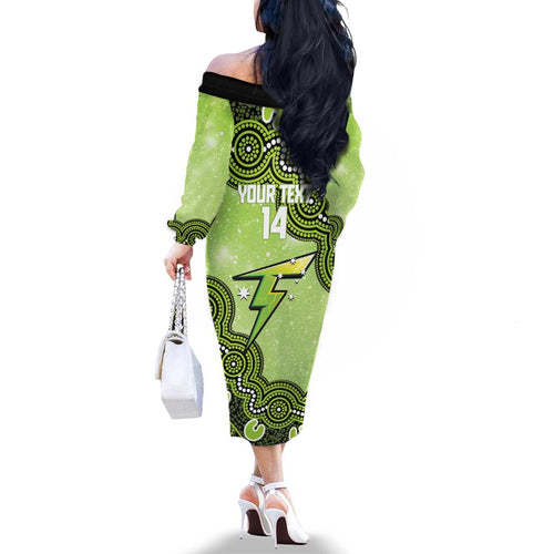 Sydney Thunder NAIDOC Week 2026 Custom Family Matching Off The Shoulder Long Sleeve Dress and Hawaiian Shirt 50 Years Deadly Indigenous Art Glitter Effect