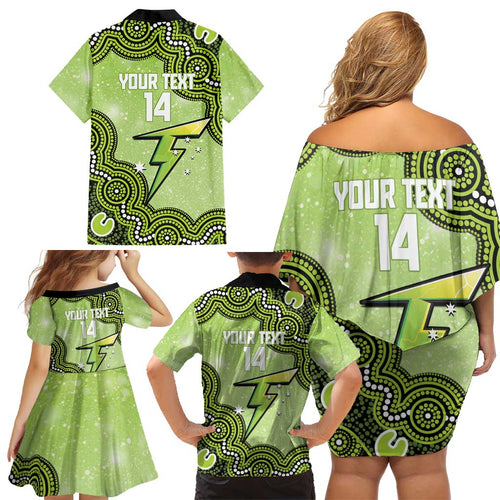 Sydney Thunder NAIDOC Week 2026 Custom Family Matching Off Shoulder Short Dress and Hawaiian Shirt 50 Years Deadly Indigenous Art Glitter Effect