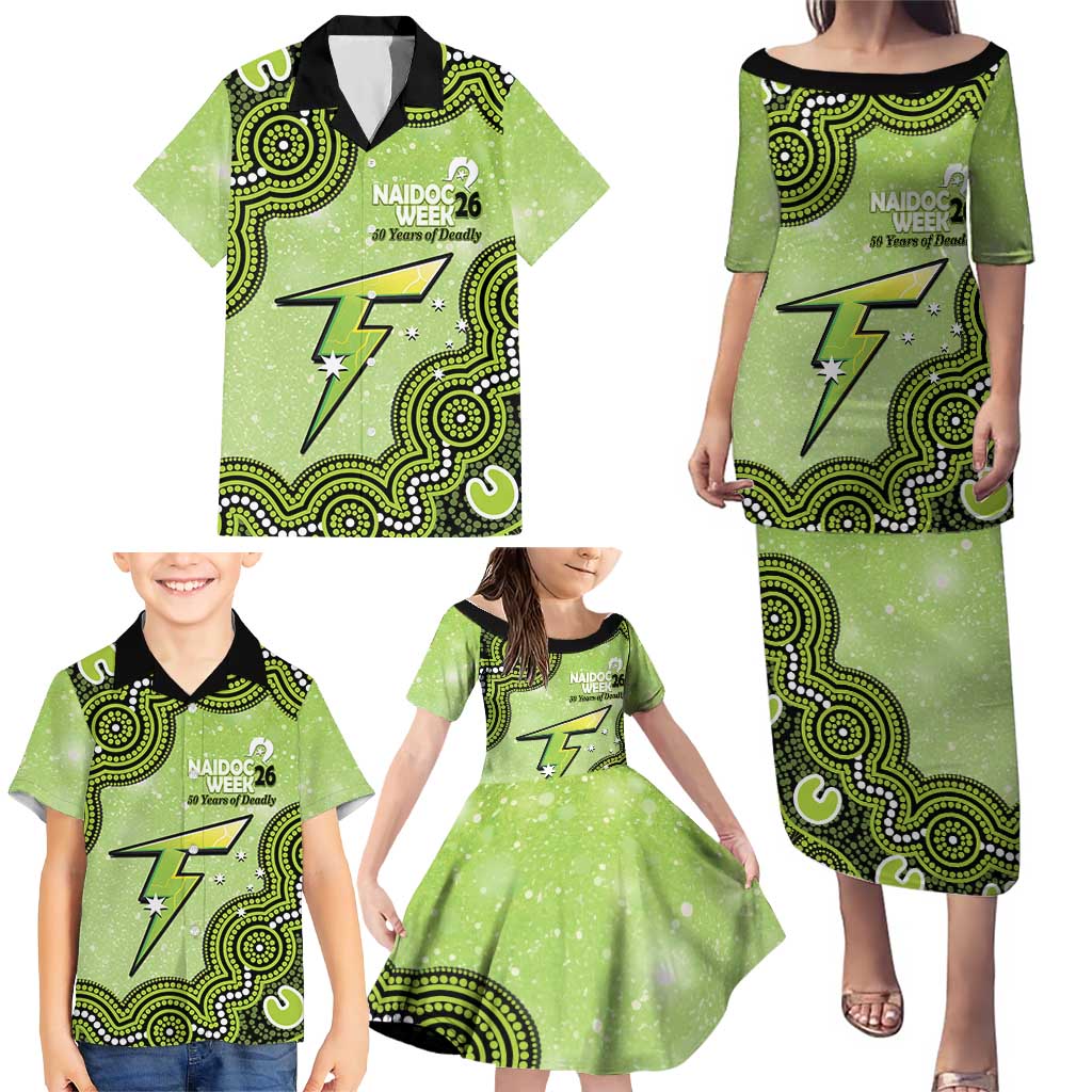 Sydney Thunder NAIDOC Week 2026 Custom Family Matching Puletasi and Hawaiian Shirt 50 Years Deadly Indigenous Art Glitter Effect