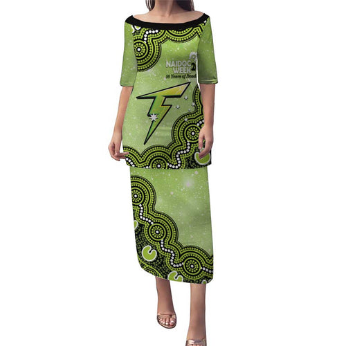 Sydney Thunder NAIDOC Week 2026 Custom Family Matching Puletasi and Hawaiian Shirt 50 Years Deadly Indigenous Art Glitter Effect