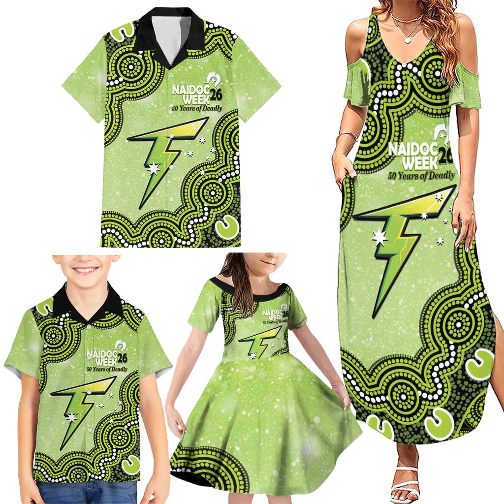 Sydney Thunder NAIDOC Week 2026 Custom Family Matching Summer Maxi Dress and Hawaiian Shirt 50 Years Deadly Indigenous Art Glitter Effect