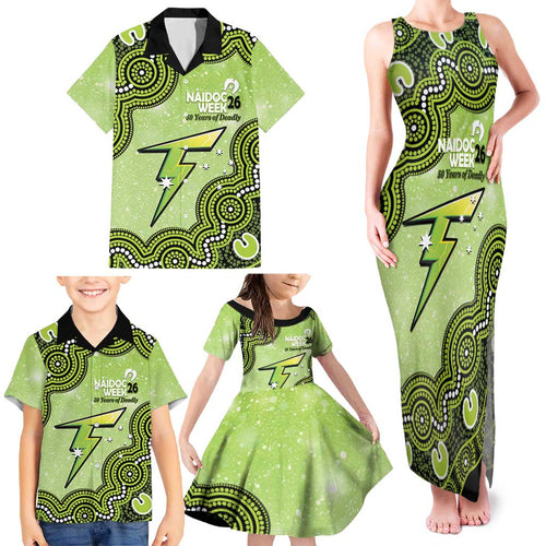 Sydney Thunder NAIDOC Week 2026 Custom Family Matching Tank Maxi Dress and Hawaiian Shirt 50 Years Deadly Indigenous Art Glitter Effect