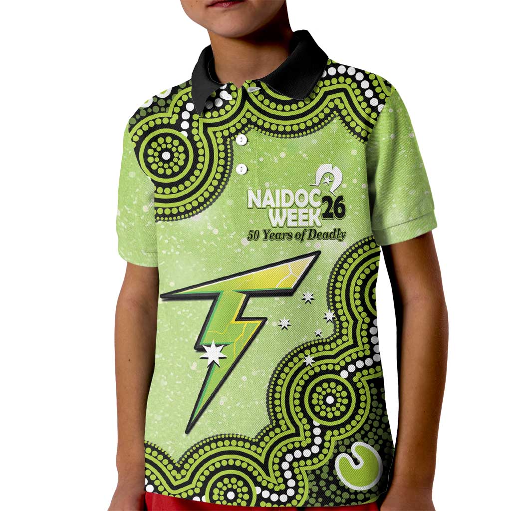 Sydney Thunder NAIDOC Week 2026 Custom Kid Polo Shirt 50 Years Deadly Indigenous Art Glitter Effect