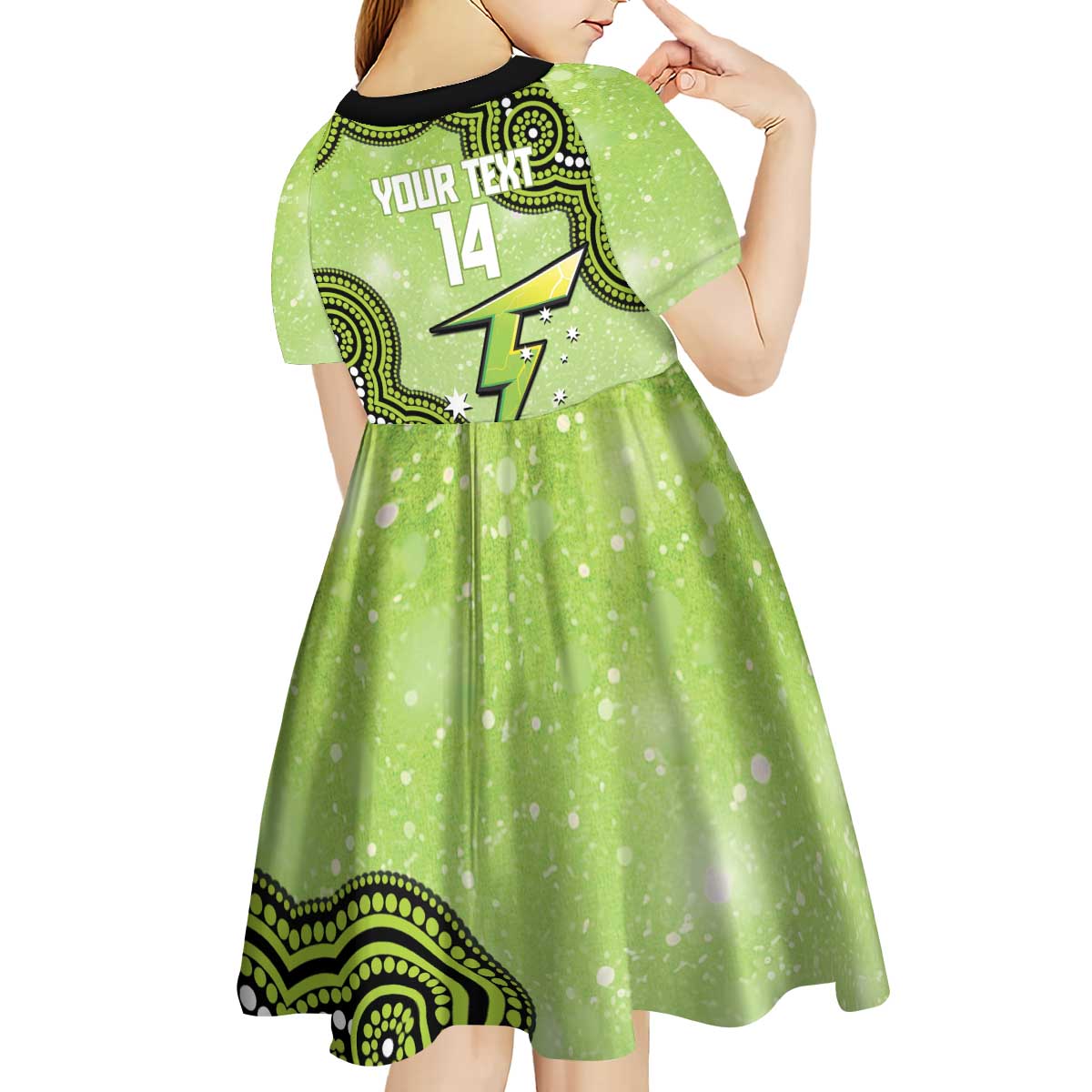 Sydney Thunder NAIDOC Week 2026 Custom Kid Short Sleeve Dress 50 Years Deadly Indigenous Art Glitter Effect