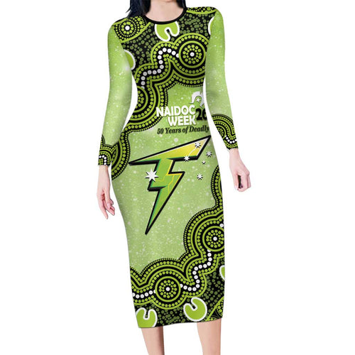 Sydney Thunder NAIDOC Week 2026 Custom Long Sleeve Bodycon Dress 50 Years Deadly Indigenous Art Glitter Effect