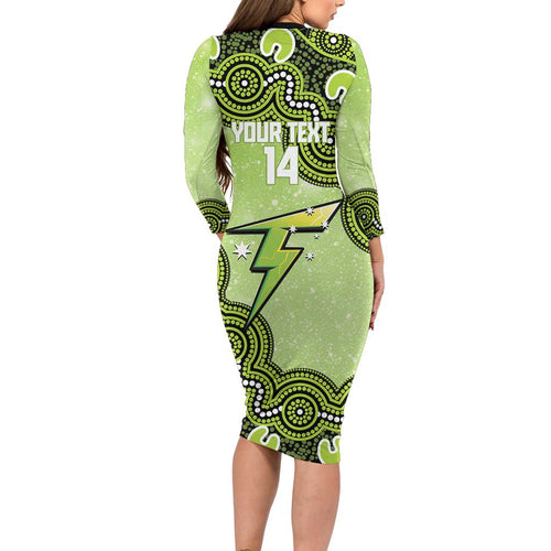 Sydney Thunder NAIDOC Week 2026 Custom Long Sleeve Bodycon Dress 50 Years Deadly Indigenous Art Glitter Effect