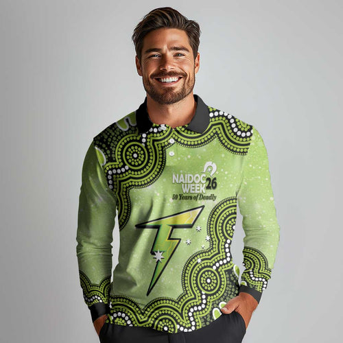 Sydney Thunder NAIDOC Week 2026 Custom Long Sleeve Polo Shirt 50 Years Deadly Indigenous Art Glitter Effect