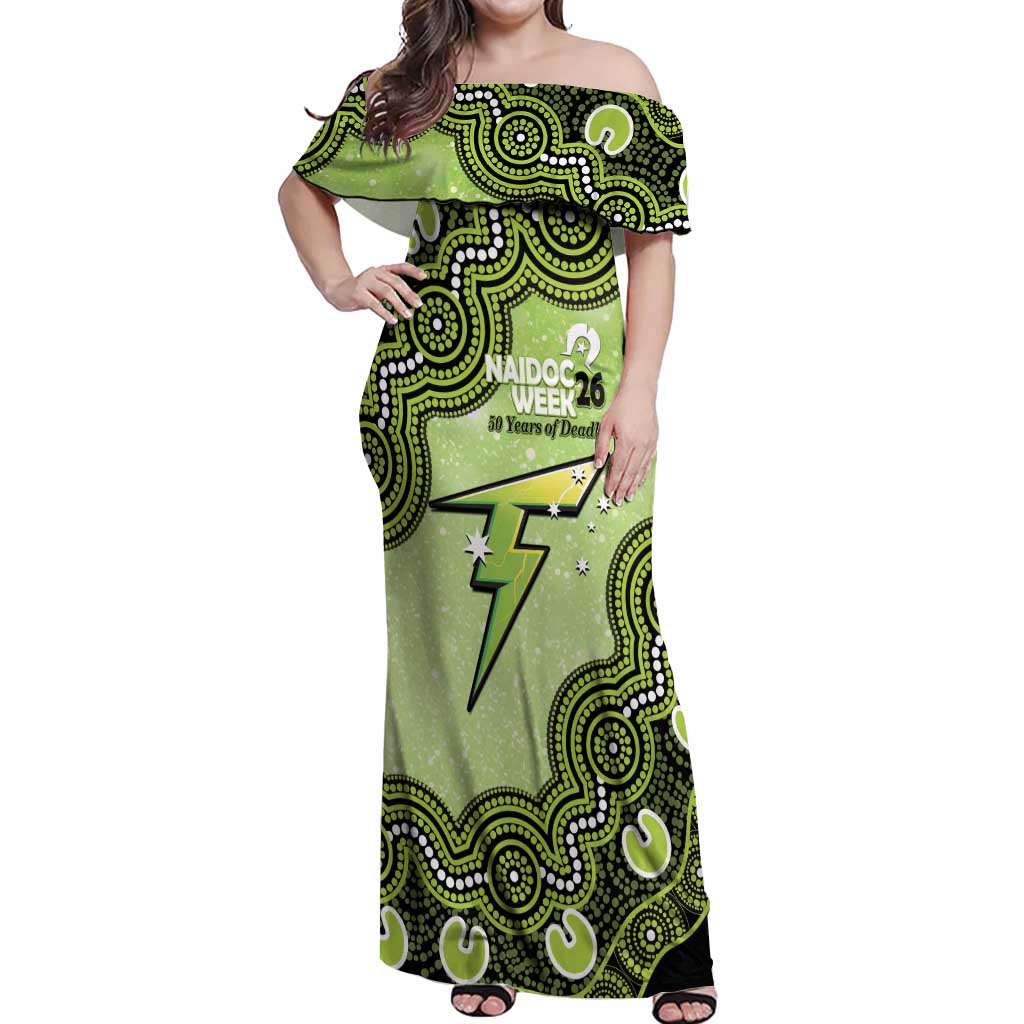 Sydney Thunder NAIDOC Week 2026 Custom Off Shoulder Maxi Dress 50 Years Deadly Indigenous Art Glitter Effect