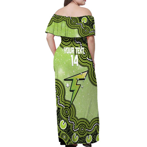Sydney Thunder NAIDOC Week 2026 Custom Off Shoulder Maxi Dress 50 Years Deadly Indigenous Art Glitter Effect