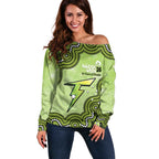 Sydney Thunder NAIDOC Week 2026 Custom Off Shoulder Sweater 50 Years Deadly Indigenous Art Glitter Effect