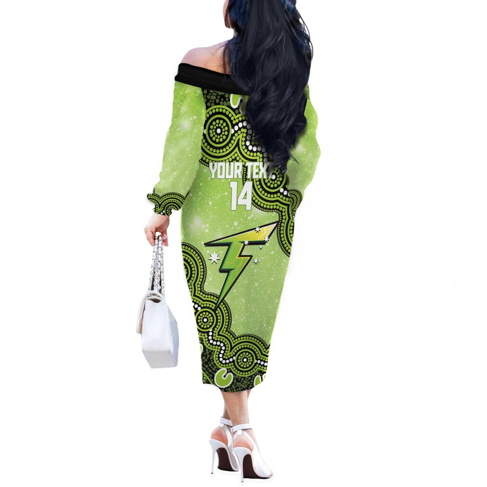 Sydney Thunder NAIDOC Week 2026 Custom Off The Shoulder Long Sleeve Dress 50 Years Deadly Indigenous Art Glitter Effect