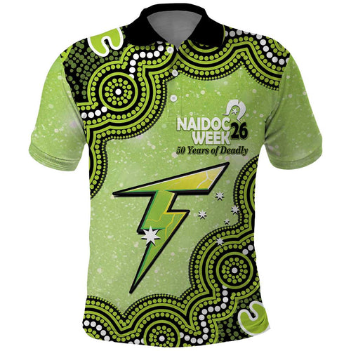 Sydney Thunder NAIDOC Week 2026 Custom Polo Shirt 50 Years Deadly Indigenous Art Glitter Effect