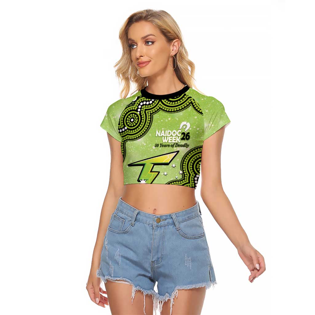 Sydney Thunder NAIDOC Week 2026 Custom Raglan Cropped T Shirt 50 Years Deadly Indigenous Art Glitter Effect